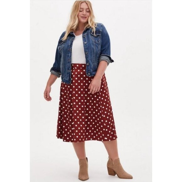 Torrid Brown Dot Silky Smooth Stretch-Satin Slip Midi Skirt Women's Plus Size 0 - Picture 2 of 12